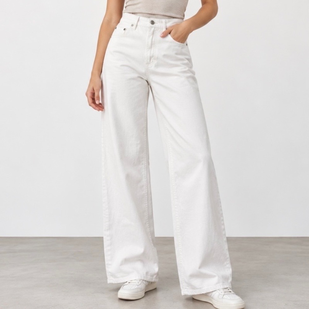 OAT New York Cloud Luxe White High Rise Wide Leg Jeans 4/27 Lightweight Soft